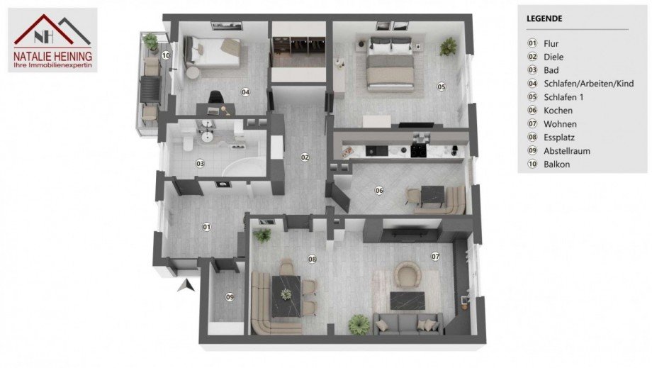 3D-Zeichnung Etagenwohnung Weiden in der Oberpfalz