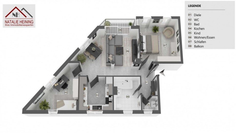 3D-Beispielzeichnung Etagenwohnung Weiden in der Oberpfalz
