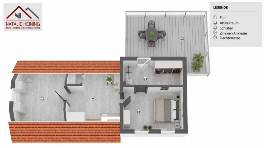 3D-Beispielzeichnung Dachgeschoss Stadthaus Neustadt an der Waldnaab